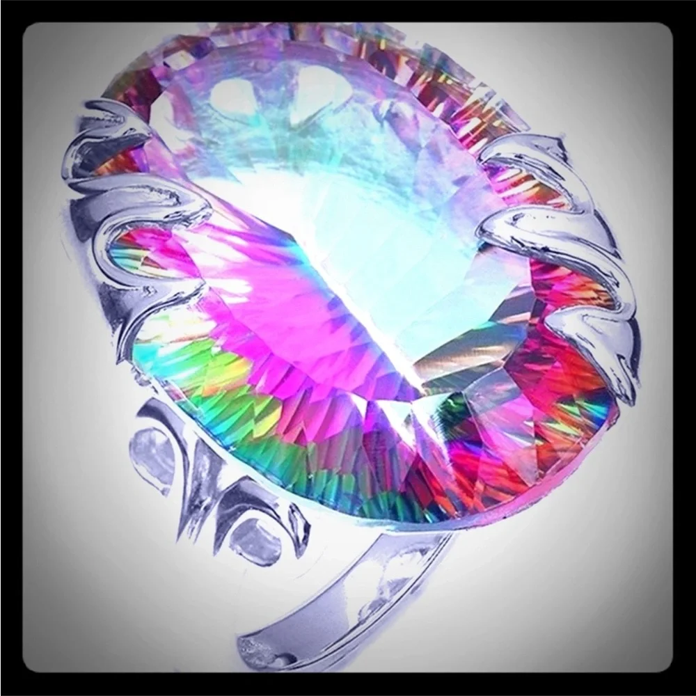 Womens silver Ring Mystic Topaz Oval Solitaire Nwt - Picture 2 of 4